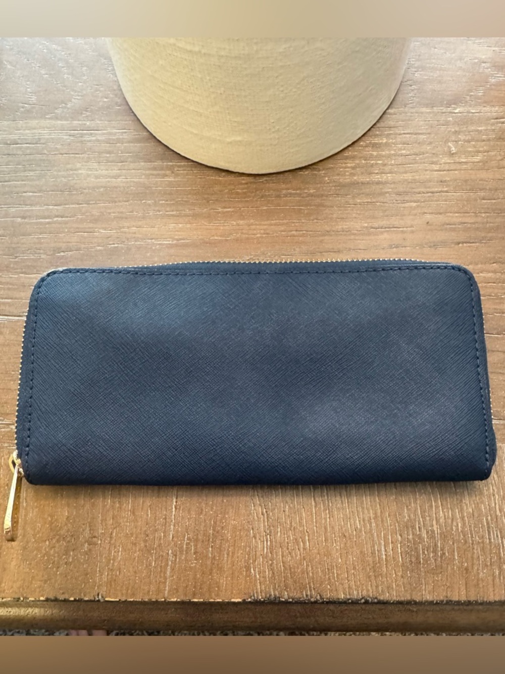 Michael Kors Navy Blue Textured Wallet with Gold MK Emblem - Picture 2 of 6